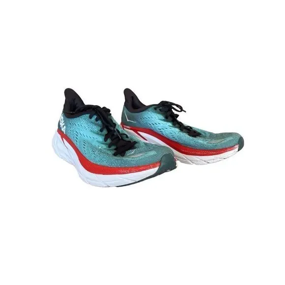 HOKA One One Men's Teal Lace Up Round Toe Clifton 8 Running Shoes Size 9.5D